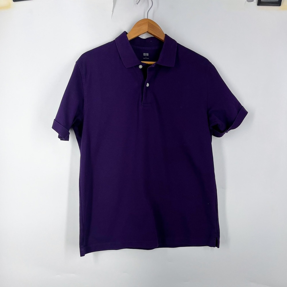 Uniqlo Mens Short Sleeve Pique Polo Shirt Purple Size L Collared‎ Casual Basic